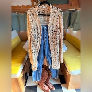 Vintage tan crochet cardigan